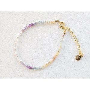 Dainty Fluorite Gemstone Beaded Bracelet Rainbow Crystal Healing Jewelry